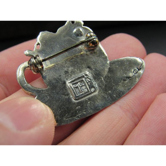 Sterling Silver Cup Of Fruit On A Plate Pin Brooch - Picture 5 of 7